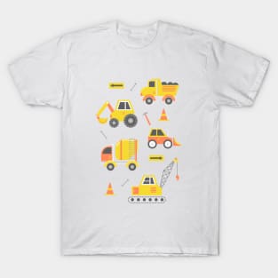 Construction Trucks on Aqua T-Shirt